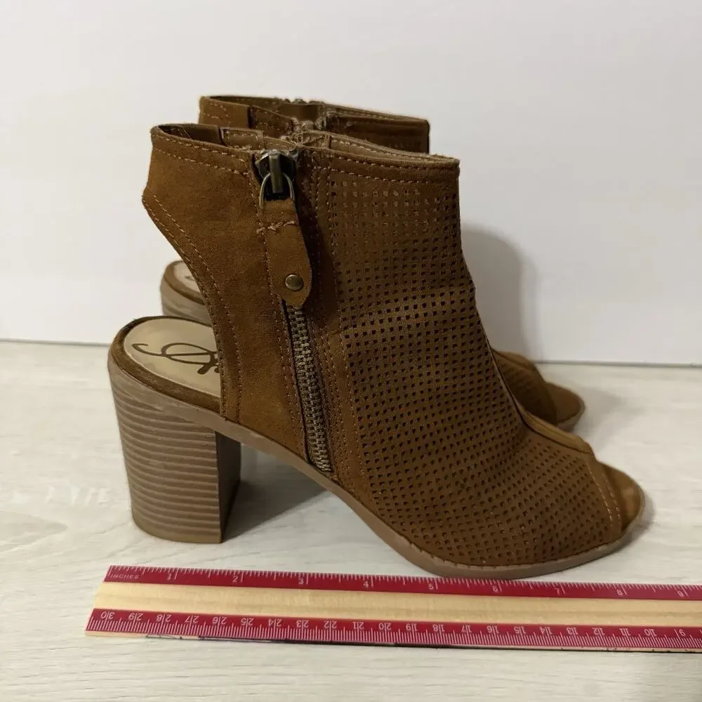American Rag Cie Brown Open Toe Ankle Booties 3 Inch Heels Women's Size 7.5